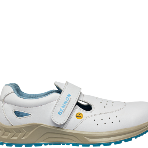 beli delovni sandali s kapico