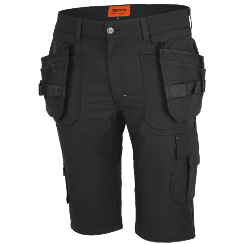 raztegljive kratke delovne hlače z visečimi žepi, črne